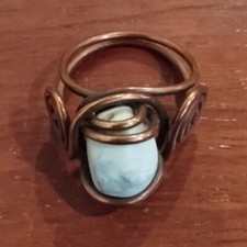 Handmade COPPER Wire Wrapped RING with White Granite Stone Size: 10