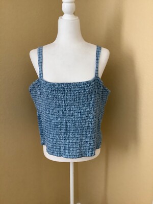 Andrew & Co Plus Women's Blue Plaid CropTop 100% Cotton Size 2X