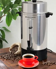 West Bend 100 Cups Coffee Urn Commercial Automatic Water Heater Aluminum Finish