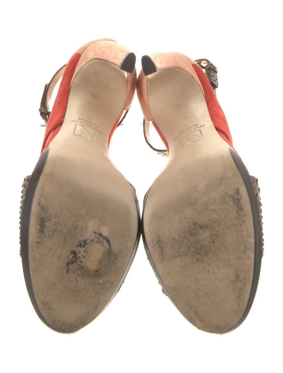 REED KRAKOFFのサンダル REED KRAKOFF Leather suede Snakeskin Animal Print Sandal Red