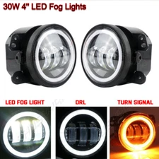 for Freightliner Coronado LED 4" Inch Round Fog Lights Angel Eyes Lamps