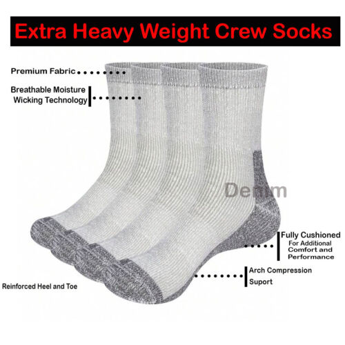 3 Pairs Extra Heavy Athletic Cotton Gray Socks Wicking Work Cushion Sports - Picture 1 of 4