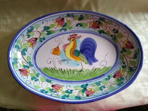 Vietri Italy GALLETTO ROOSTER Plate Platter 16 1/4" x 11 1/2" Hangable