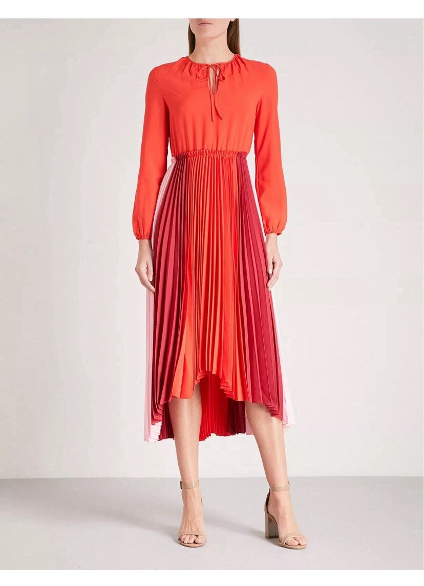 Maje Reona Color Block Red And Pink Pleated Shirt Dress Size 1/US S NWT  $470 | eBay