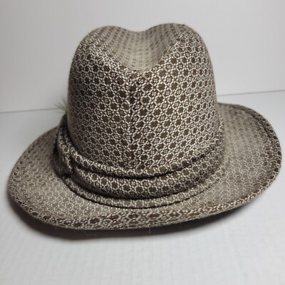 Vtg Dobbs Cross Country Fedora Hat Brown White Knit Feather Men's