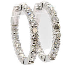 NEW 14K WHITE GOLD 3 CARAT CT INSIDE OUTSIDE ROUND NATURAL DIAMOND HOOP EARRINGS