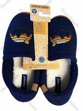 LIFE IS GOOD Men's Closed Back Moccasin Slippers - Suede  Fleece Indoor Size 10