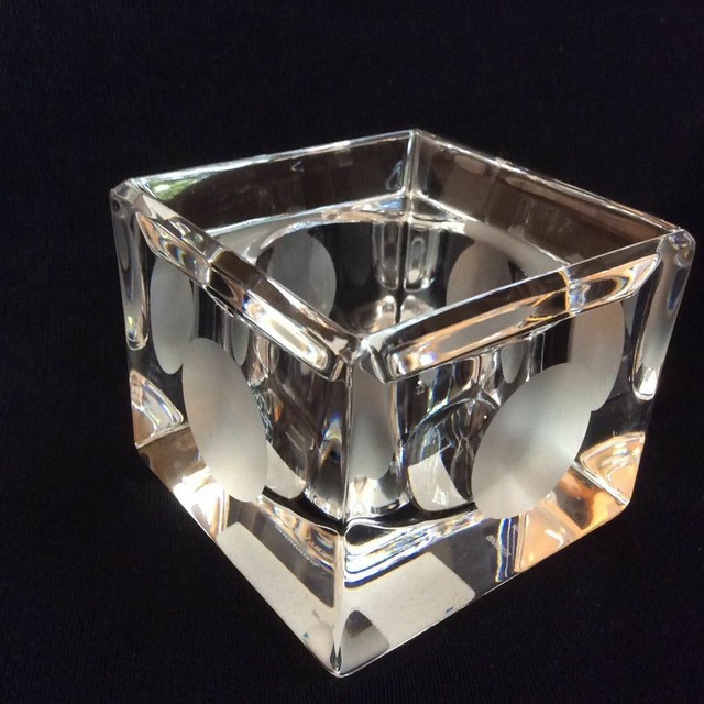 Vera Wang Wedgwood Crystal Votive Candle Holder 3” Square w/ Dots