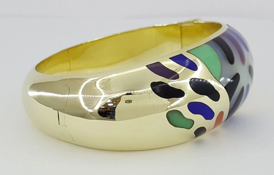 Asch Grossbardt Round Diamond & Enamel Multi Stone Bangle 61g 14K Yellow Gold - Image 4 of 4