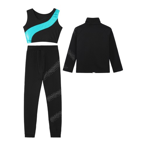 Kids Girls Tracksuits Patchwork Outfits Long Sleeve Set Stand Collar Jacket - Picture 25 of 53