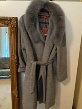 Used Maxmara Grey Wool Coat With Fur Collar Size Uk 14