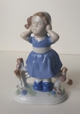 German Porcelain Girl Figure in Blue Dress VGC 