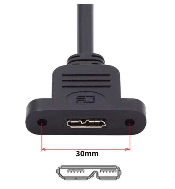 USB-A 3.0 Female to Micro 3.0 Type-B Female Screw Mount  Extension Cable 0.5m - Image 3 of 4