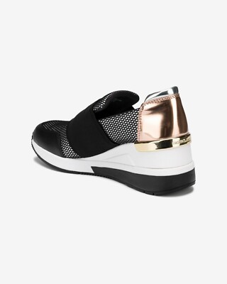 Michael Kors Black and Silver Elastic Strap Slip-On Wedge Sneakers Size 9M s-l400.jpg main image 3