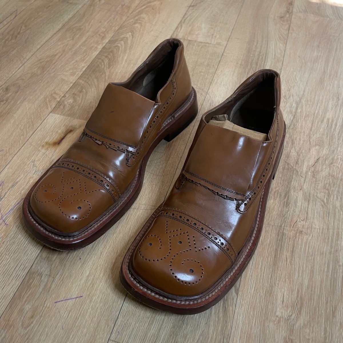 VINTAGE Prada Womens SHOES LOAFER PATENT LEATHER Y2K BROWN