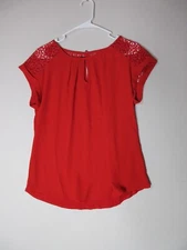 Fortune + Ivy Womens Keyhole Round Neck Top Eyelet Shoulder Short Sleeve Size M