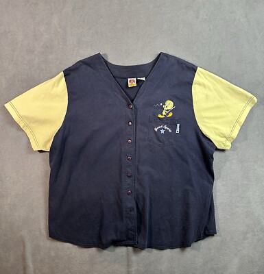 Vtg Tweety Bird Looney Tunes Button Up Baseball Jersey Shirt Women s 4X 90 s Y2K