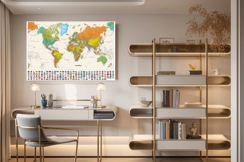 World Map Canvas Art Poster with Country Flags 90*60cm For Geography Enthusiasts - Picture 7 of 10