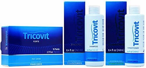 Champú Tricovit Forte + acondicionador + paquete de 10 viales loción