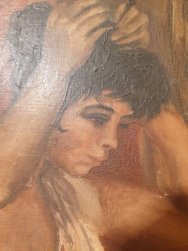 Tableau érotique Huile sur toile Jeune femme à la toilette - Picture 2 of 10