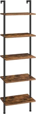 HOOBRO DIY Ladder Shelf, 5-Tier Wooden Wall Mounted Bookshelf, Narrow Bookcase,