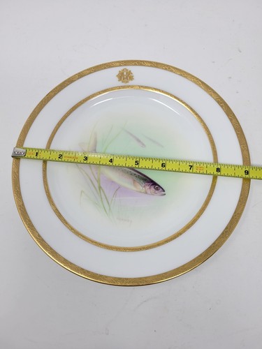 LENOX Artist Signed Fish Plate W.H. Morley hand painted Gold Rim 9" Salmon - Picture 10 of 13