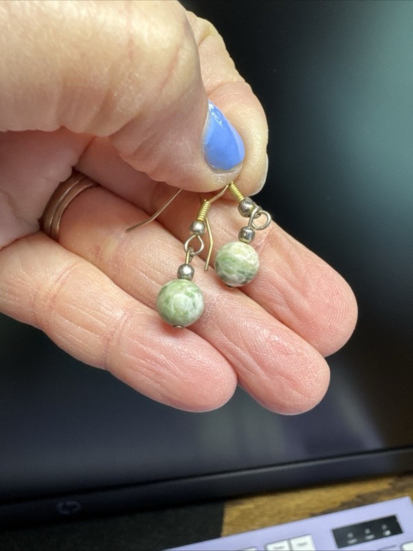 Handcrafted Green Beaded Dangle Hook Drop Earrings with Silver-Tone Accent