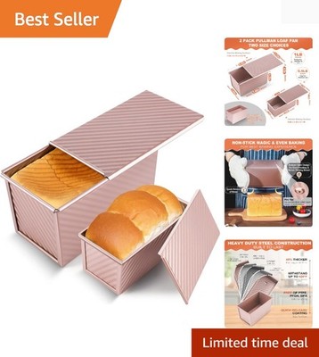 2 Pack Pullman Loaf Pan with Lid, 1 lb/0.5 lb Dough Capacity,  Non-Stick Sand...