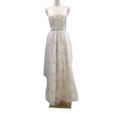 LULU'S S Ivory White Lace Beaded Sleeveless Wedding Bridal Maxi Dress NEW B26