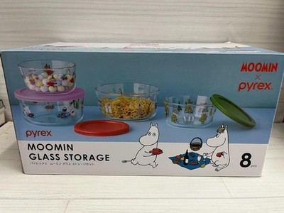 Pyrex Moomin Glass Storage Container Set 8pcs Heat Resistant Japan New