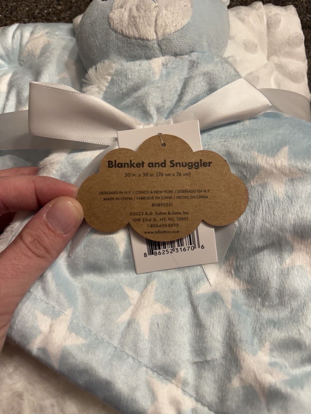 BABY ESSENTIALS Blanket Lovey Plush Patchwork Blue White Squares Stars Minky Dot