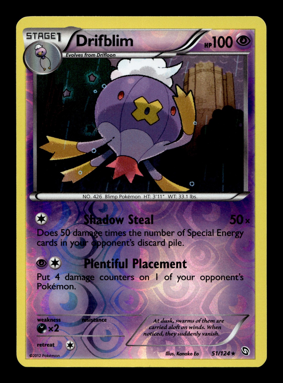 Drifblim 51/124 Reverse Holofoil Dragons Exalted Rare Pokemon TCG