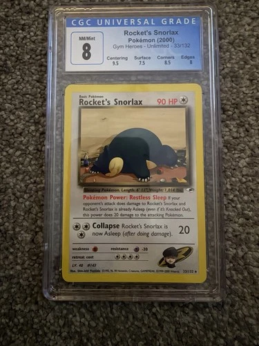 Pokémon Rocket's Snorlax Gym Heroes 33/132 Rare Unlimited CGC 8 2000 TCG Card