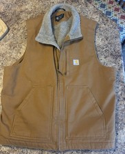 Carhartt Sherpa Lined Duck Vest Brown Loose Fit Workwear Mens XL Ov4277-m