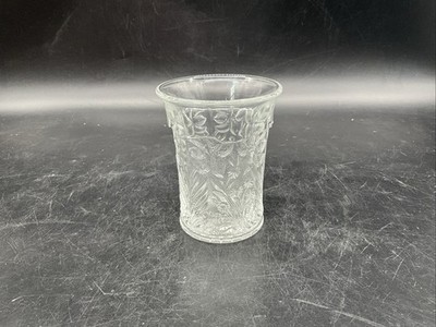 Vtg L.E. Smith Clear Glass Dogwood/ Tiger Lily Tumbler 4 1/4  T