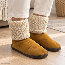 MUK LUKS Women's Raquel Slipper Bootie Slippers Faux Suede Knit Cuff 9-10 Brown