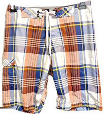 Old Navy Mens Swim Trunks Board Shorts Blue Red Plaid Lined Tie Waist Size S