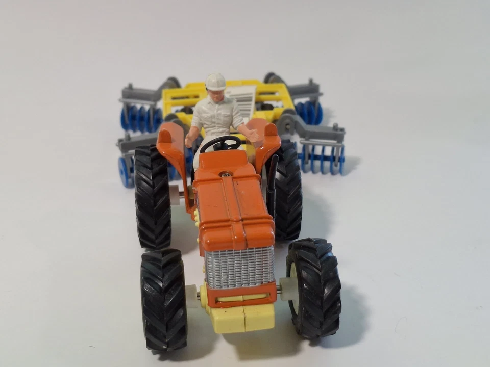 Vintage 1980s Farm Motor Tractor Lot of 3 w/ Implements & Drivers Majorette Styl - Image 4 of 4