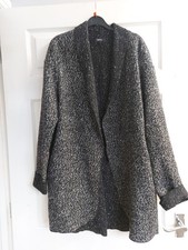 Next Black / Grey Woven  / Twin Pockets 28%wool Long Style Blazer  Cardi Size 16