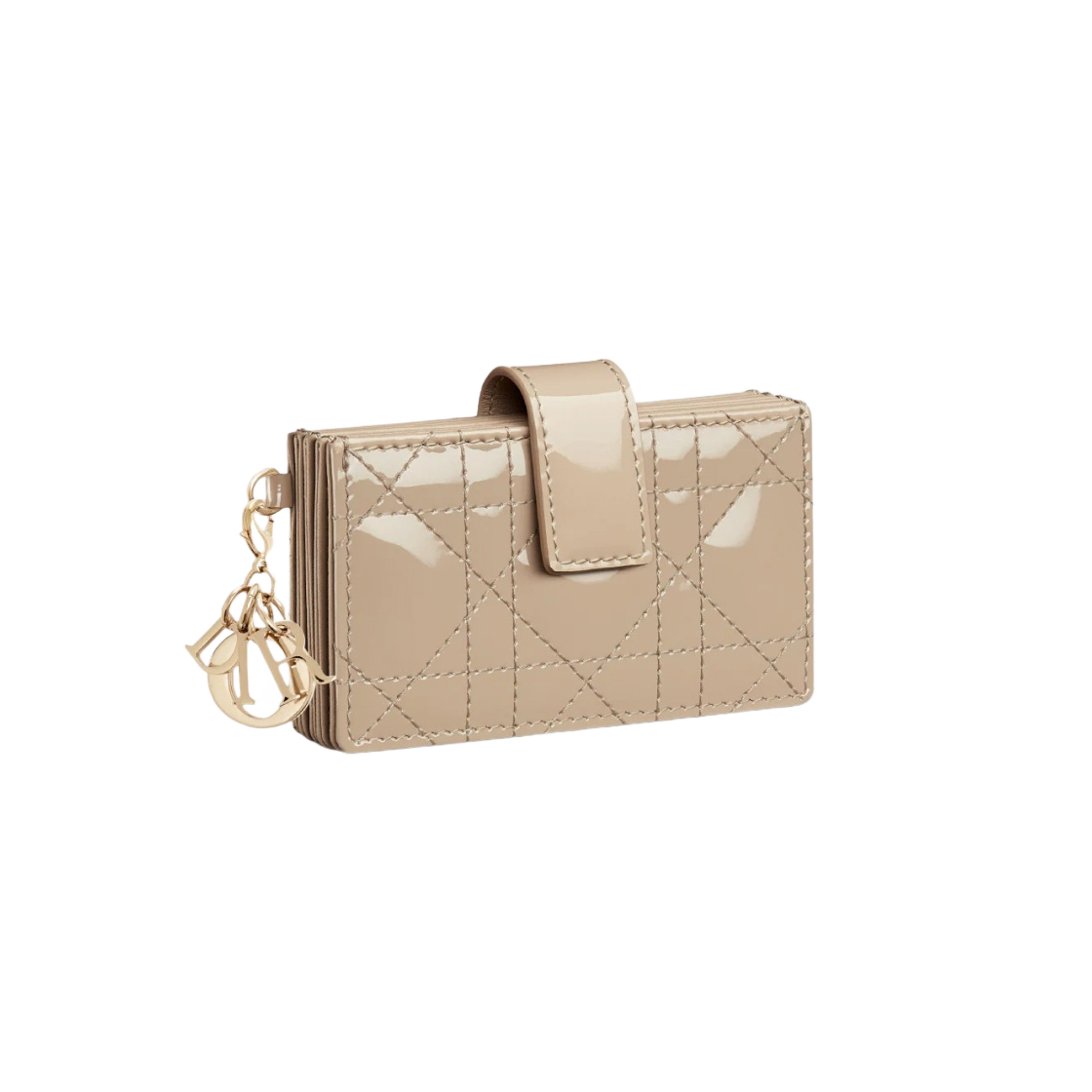 Dior Lady 5-Gusset Card Holder in Patent Cannage Calfskin Sand