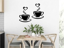 2 Coffee Cup Heart Wall Stickers Decals Home Decor Vinyl Shop Sticker Kitchen