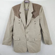 Vtg Pioneer Wear Blazer Men's 42R Jacket Tan Suede Sports Coat Western Style 