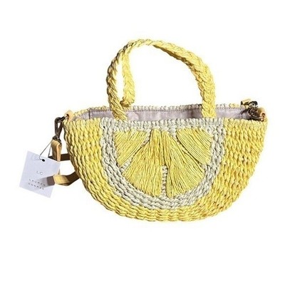 Lauren Conrad LC Yellow Lemon Slice Crossbody Bag Purse Woven Boho 10'' NEW