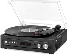 Elegant 3-in-1 Bluetooth Record Player with FM Radio  Built-in Speakers, Black
