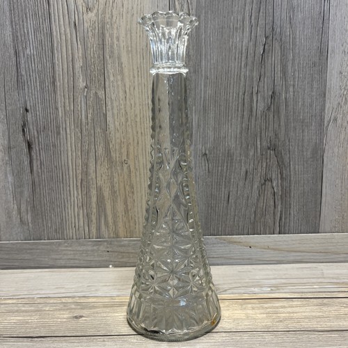Vaso bocciolo vetro trasparente con ancoraggio vintage stelle e barre Starburst 1-5/8”x3”x9in - Foto 1 di 2