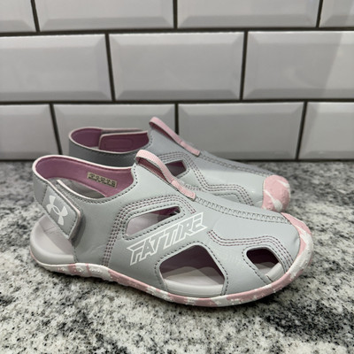NEW Under Armour PS Fat Tire Defender SL Girls Sandals, Size 2Y, Gray, Pink