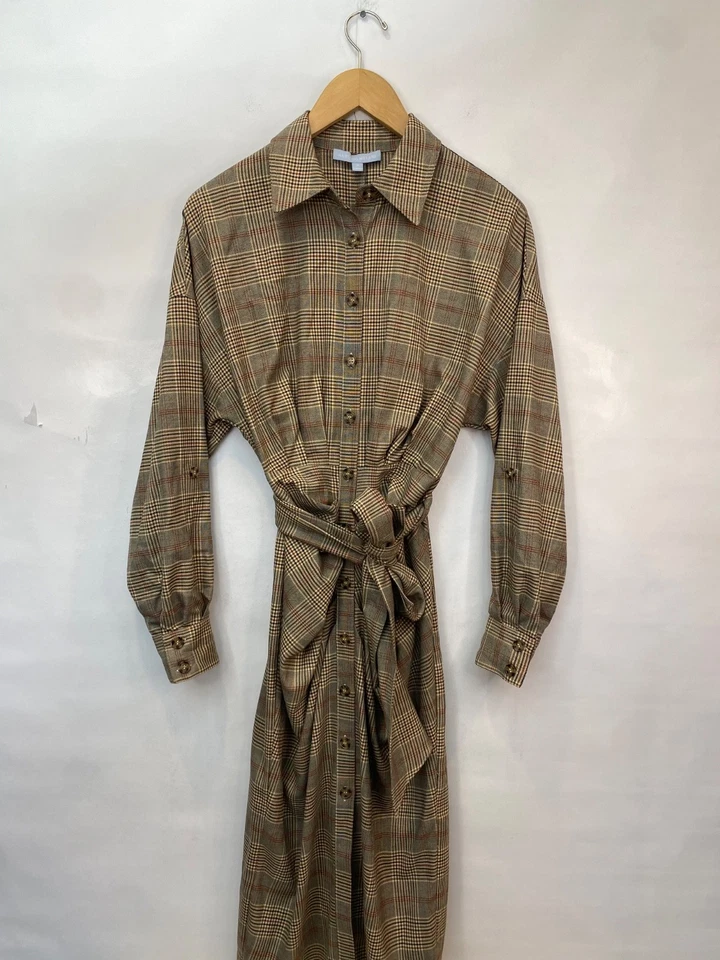 Antonio Melani Women's Roxanne Dress Brown Plaid Bow Tie Front Collar Size Large - Image 3 of 4