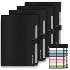 SKYDUE Expanding File Folder, Black A4 Letter Size 8 Pockets 4 Pack