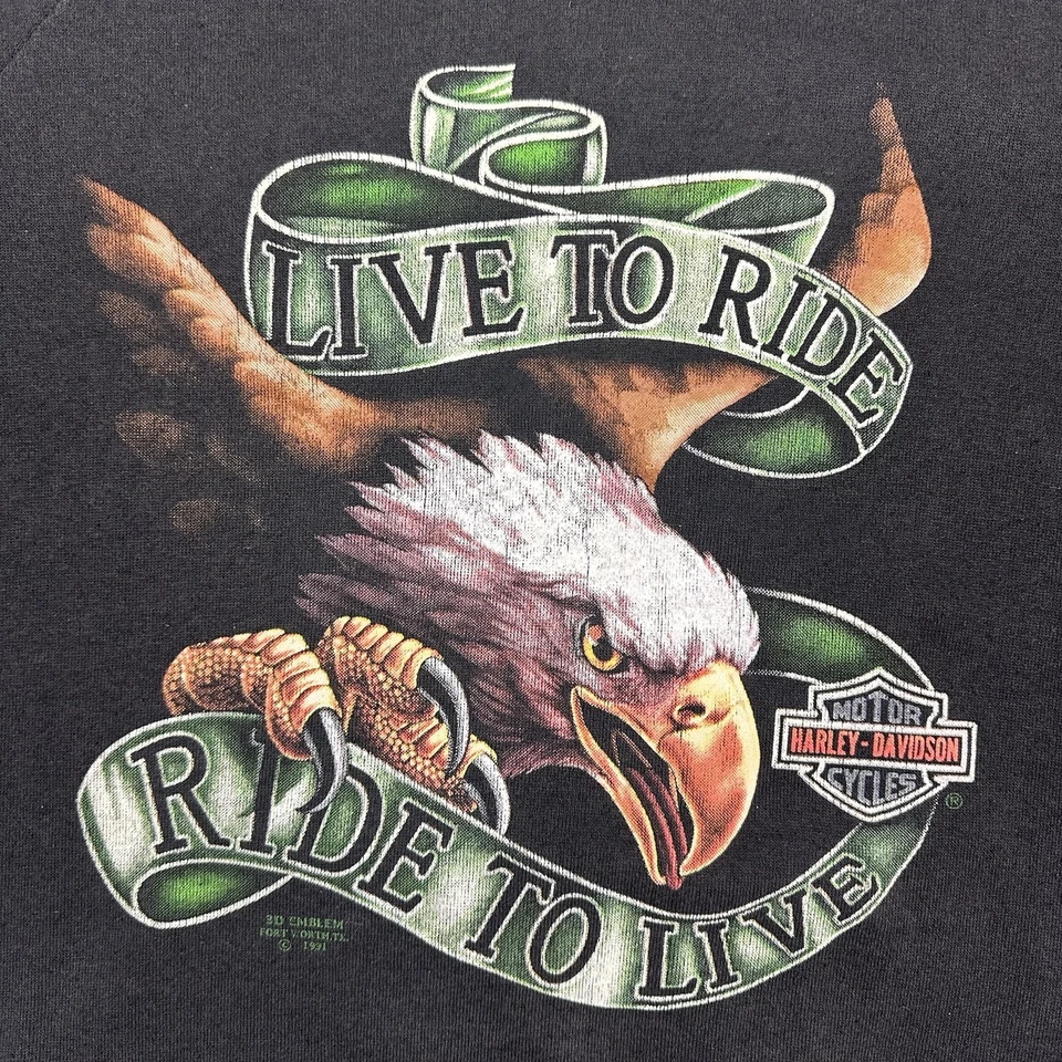 Vtg 3D Emblem Bald Eagle Harley Davidson 90s Graphic Pullover Sweatshirt Medium - Image 2 of 4