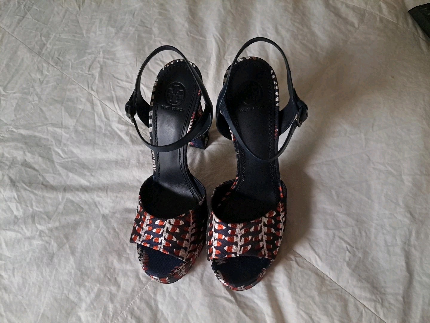 NWOB Tory Burch Solana Jacquard Strappy Platform Sandals Block Heel  Size 8.5 